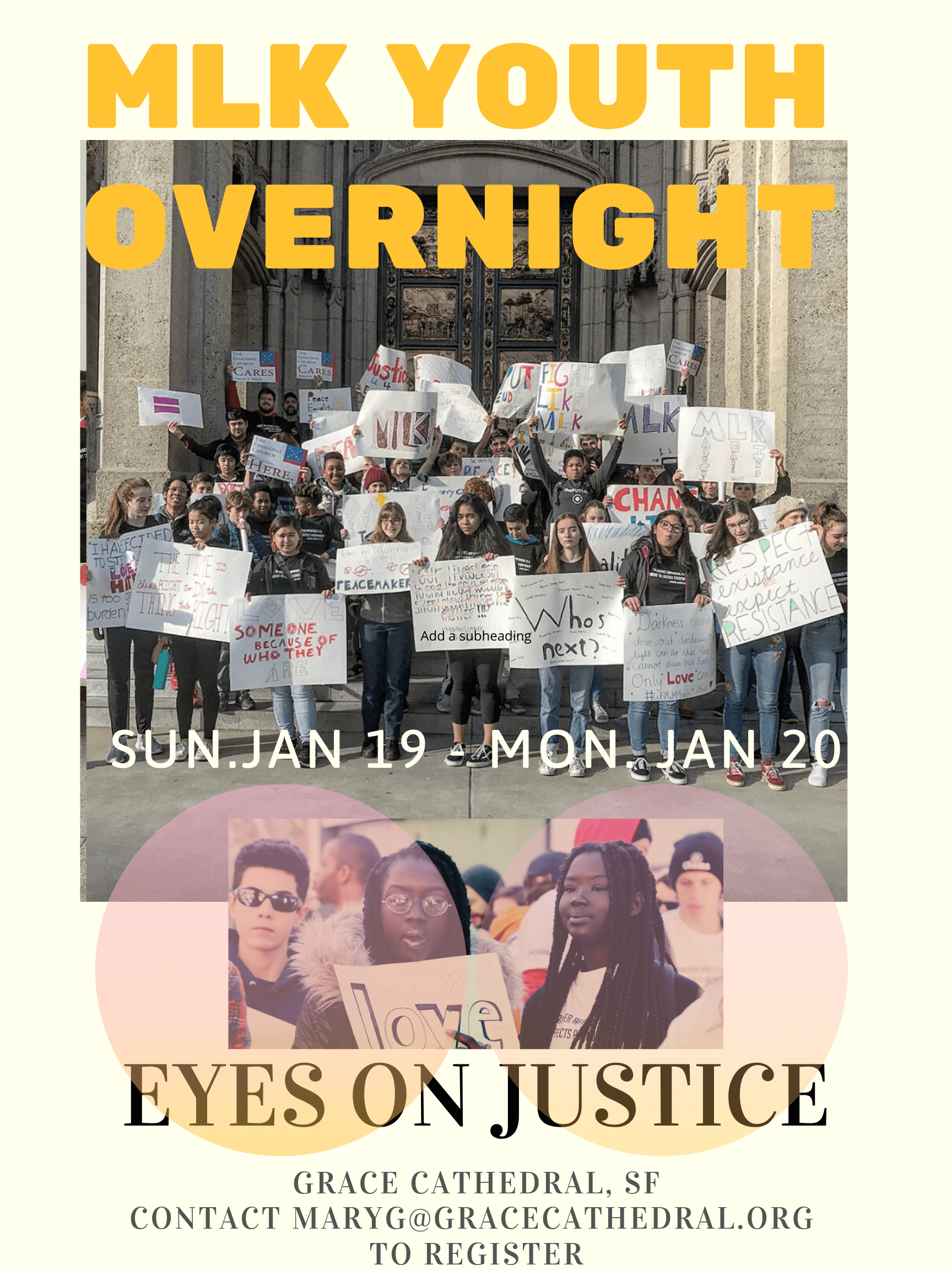 MLK Youth Overnight and Day of action at Grace Cathedral, San Francisco